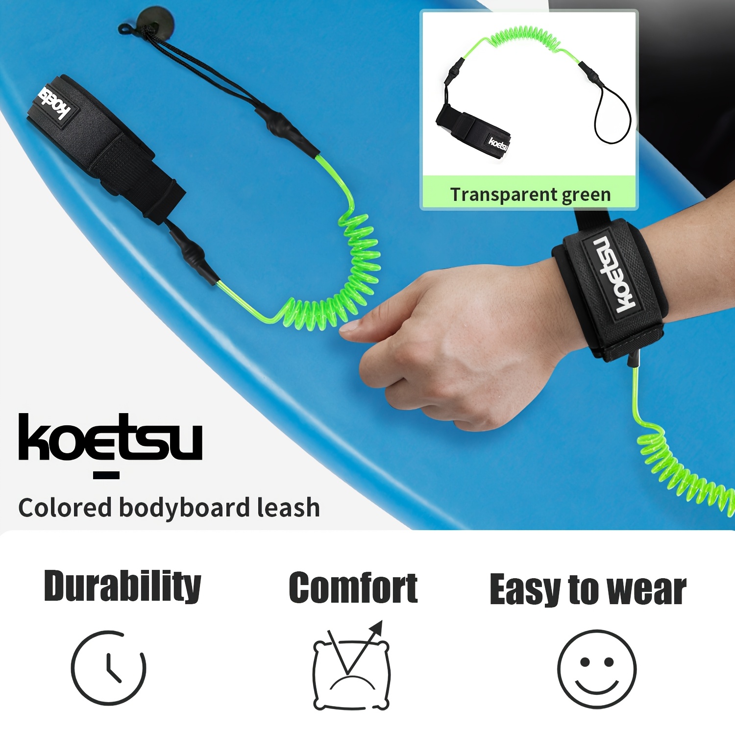 KOETSU ボディボードリーシュ、5mm TPU コイル状 - Stand Up Paddle Leash のレビューと価格