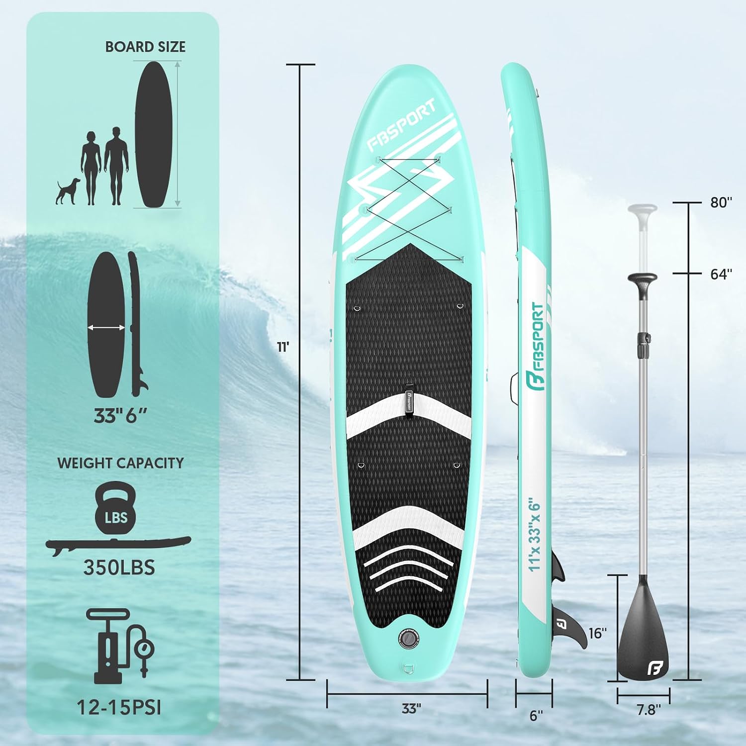 FBSPORT 11フィート プレミアム スタンドアップパド - Stand Up Paddle Leash のレビューと価格